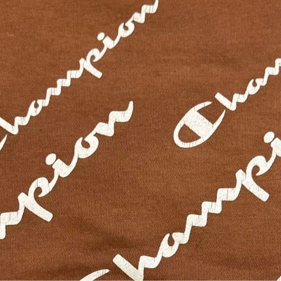 CHAMPION Burnt Orange All-Over Logo Graphic Print Fleece Hoodie Sweatshirt MED - Picture 5 of 9